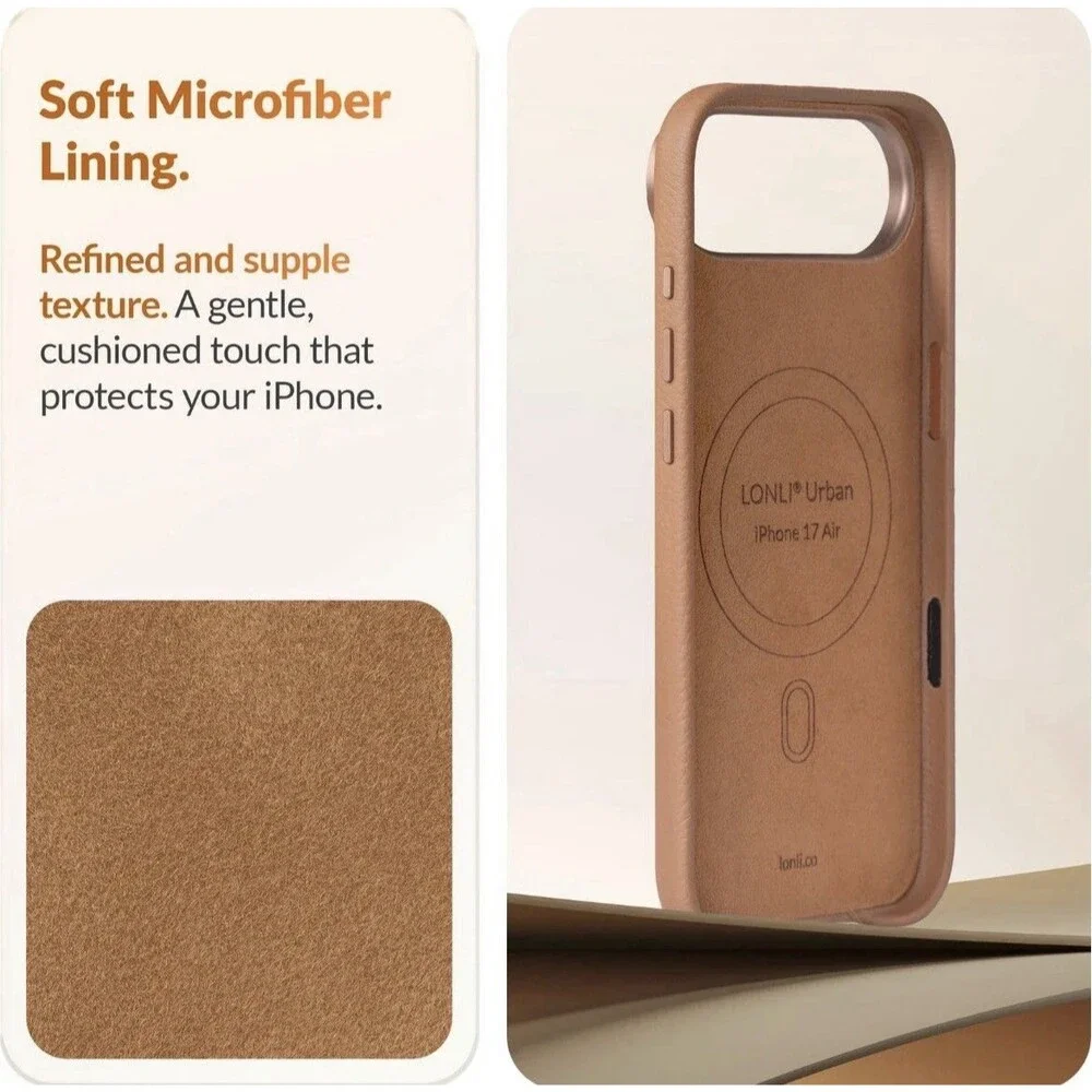 LONLI Urban Pebbled Leather iPhone 17 Air Case with Camera Control Magsafe Saddl